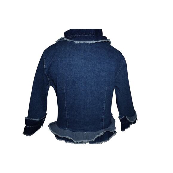 Pewter 90s Y2K Denim Cropped Ruffle Blazer Jacket Women’s M J.Lo Streetwear - Picture 7 of 13